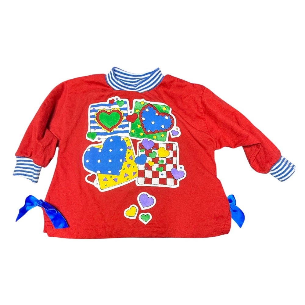 Vintage Buster Brown Hearts Top 2T Toddler Girl Red‎ Blue Striped Long Sleeve